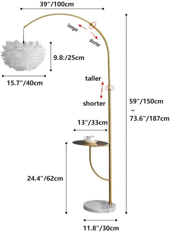 White Feather Floor Lamp with Table, Great Floor Light Height Adjustable (Black) - LeafyLoom
