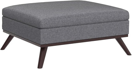 SIMPLIHOME Owen 36 Inch Wide Mid Century Modern Square Coffee Table Lift Top Storage Ottoman in Upholstered Slate Grey Linen look fabric, For the Living Room - LeafyLoom