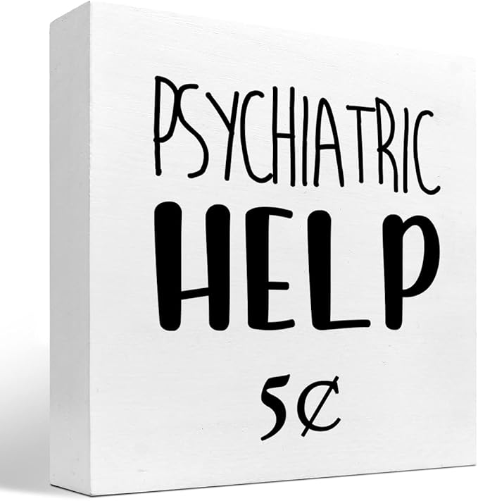 Help 5 Cents Wood Box Sign Decor Desk Sign,Funny Mental Health Quotes Wooden Box Block Sign for Home Office Shelf Table Decor Decorations - LeafyLoom