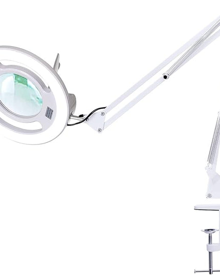 10X Magnifying Glass with Light, KIRKAS 2,200 Lumens LED Magnifying Lamp with Clamp, Stepless Dimmable Real Glass Lens Magnifier, Adjustable Arm Workbench Light for Close Work Hobby Repair - White - LeafyLoom