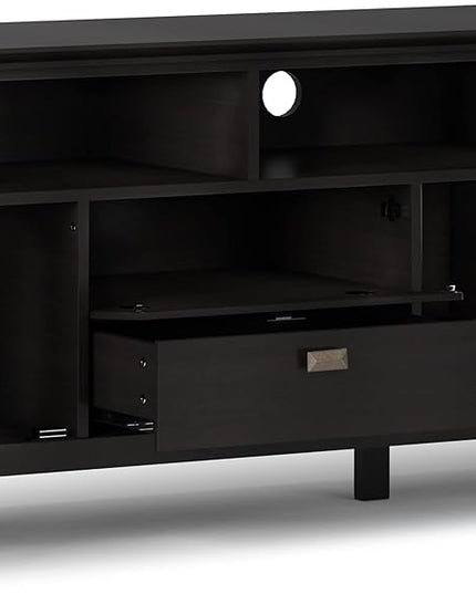 SIMPLIHOME Artisan SOLID WOOD 72 Inch Wide Transitional TV Media Stand in Hickory Brown for TVs up to 80 Inches, For the Living Room and Entertainment Center - LeafyLoom