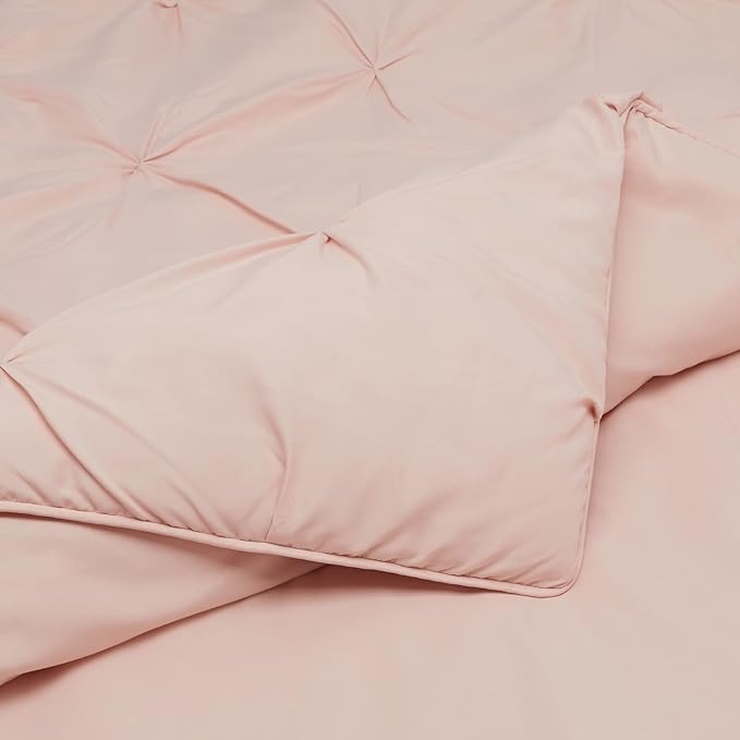 Amazon Basics Pinch Pleat All-Season Down-Alternative Comforter 2-Piece Bedding Set, Geometric, Twin/TwinXL, Blush - LeafyLoom