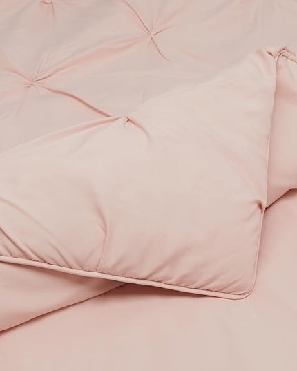 Amazon Basics All-Season Down-Alternative Comforter 3 Piece Bedding Set, Full/Queen, Blush, Pinched Pleat With Piped Edges - LeafyLoom