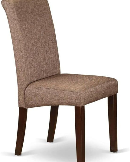 East West Furniture ANBA3-MAH-18 3 Piece Dinette Set for Small Spaces Contains a Round Kitchen Table with Pedestal and 2 Brown Linen Fabric Parsons Chairs, 36x36 Inch - LeafyLoom