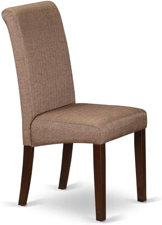 East West Furniture ANBA3-MAH-18 3 Piece Dinette Set for Small Spaces Contains a Round Kitchen Table with Pedestal and 2 Brown Linen Fabric Parsons Chairs, 36x36 Inch - LeafyLoom
