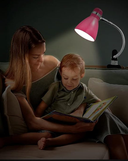 Metal Desk Lamps Clip on Lamp Clip on Light Portable Clamp On Reading Light,Eye-Caring Study Table Lamp with Flexible Goose Neck for Bedroom and Office Home Lighting (Rose red) - LeafyLoom