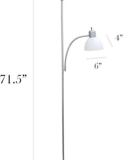 Simple Designs LF2000-SLV Mother-Daughter Floor Lamp with Reading Light, Silver - LeafyLoom