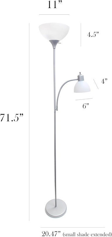 Simple Designs LF2000-SLV Mother-Daughter Floor Lamp with Reading Light, Silver - LeafyLoom