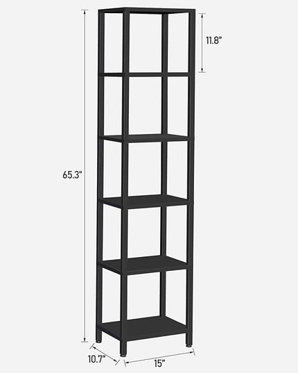 TUTOTAK Bookshelf, 6-Tier Tall Book Shelf, Narrow Bookcase for Small Space, DIY Stackable Bookshelf, for Living Room, Office, Study, Entryway, Industrial, Black BS01BK006 - LeafyLoom