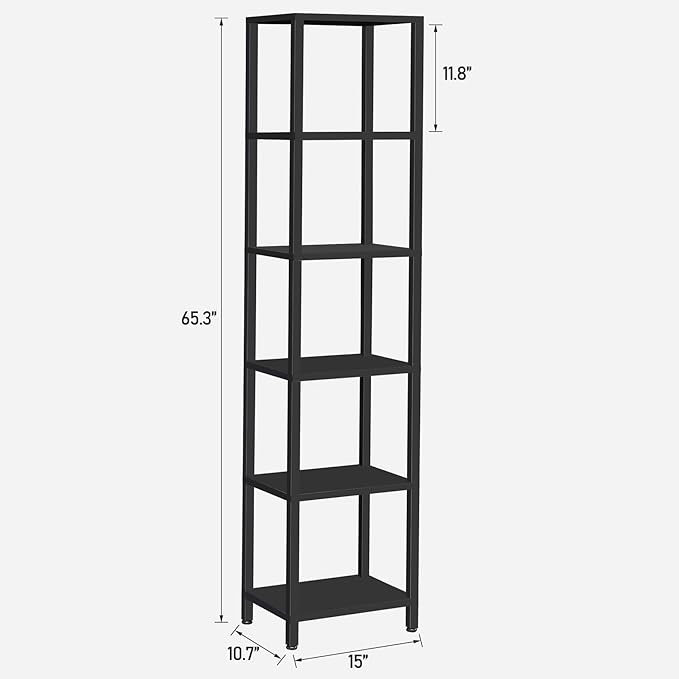 TUTOTAK Bookshelf, 6-Tier Tall Book Shelf, Narrow Bookcase for Small Space, DIY Stackable Bookshelf, for Living Room, Office, Study, Entryway, Industrial, Black BS01BK006 - LeafyLoom