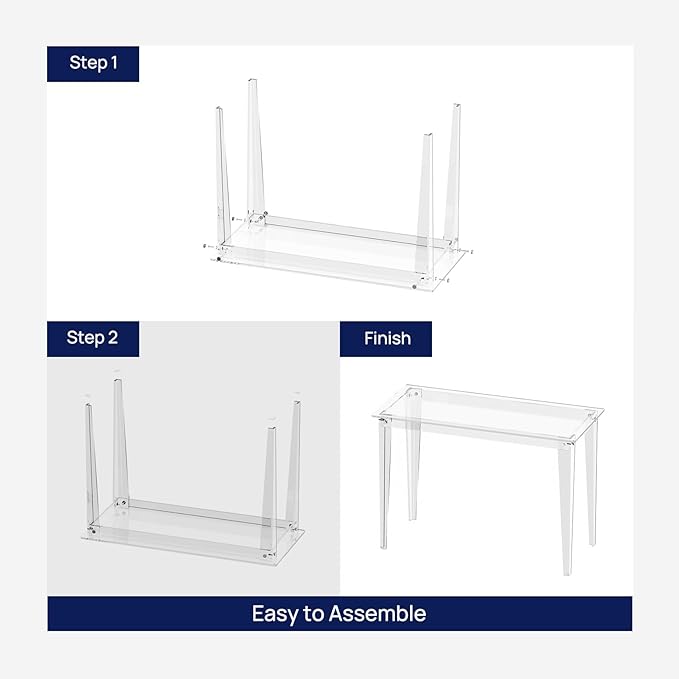 HMYHUM Acrylic Computer Desk, 43.3 Inch, Clear Study Desk for Home Office, Writing, Vanity, Modern, Easy Assembly, 19.7" W x 29.5" H, Right-Angle Legs Design - LeafyLoom