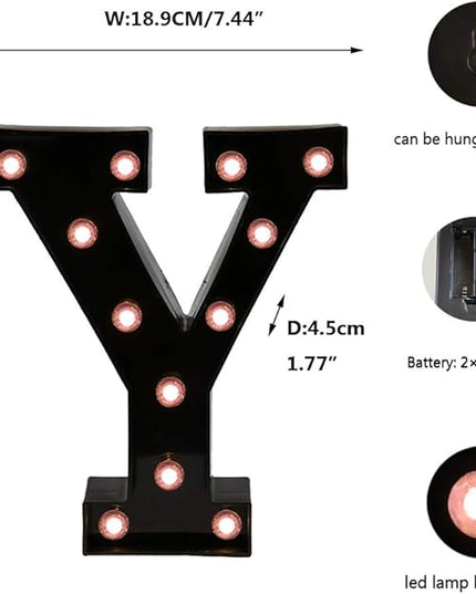 Light Up Black Alphabet Marquee Letters Sign LED Marquee Number Lights Sign for Night Light Home Bar Christmas Lamp Birthday Party Wedding Decorations Y - LeafyLoom