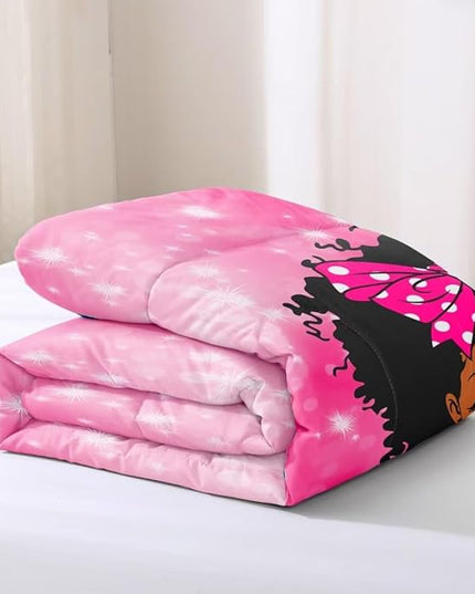 Black Girl Comforter Set Full for Kids Teens,Black Girl Magic Bedding Set,African American Girl Inspirational Quotes Comforter Set,Black Princess Bed Bedroom Set - LeafyLoom