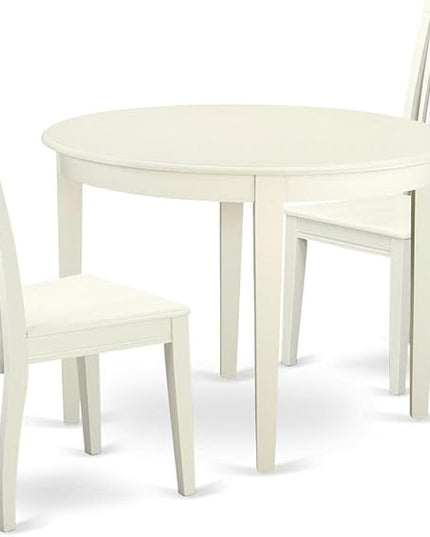 East West Furniture BOIP3-LWH-W Boston 3 Piece Kitchen Set for Small Spaces Contains a Round Room Table and 2 Dining Chairs, Linen White, 42x42 Inch - LeafyLoom