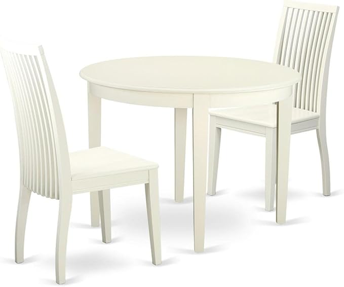 East West Furniture BOIP3-LWH-W Boston 3 Piece Kitchen Set for Small Spaces Contains a Round Room Table and 2 Dining Chairs, Linen White, 42x42 Inch - LeafyLoom