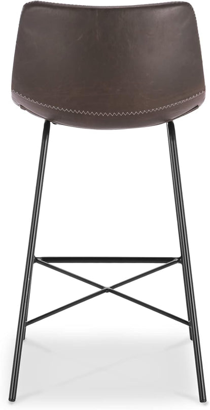 Poly and Bark Counter Stool 24 inches - Counter Height Bar Stools Set of 3 - Sturdy Kitchen Stools with Backs - Comfortable Bar Chair - Modern Countertop-High Chairs, Kitchen Island Barstools – Brown - LeafyLoom