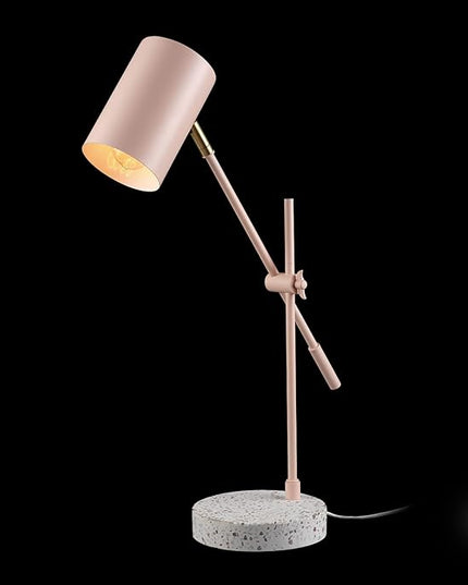 Globe Electric 30292 18" Desk/Table Lamp, Matte Pink, Matte Brass Accent, Terrazzo Base, Adjustable Height, Balance Arm, in-Line Rocker On/Off Switch, Adjustable Lamp, Home Office Accessories - LeafyLoom