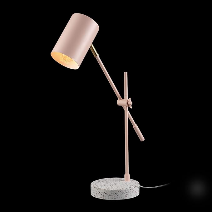 Globe Electric 30292 18" Desk/Table Lamp, Matte Pink, Matte Brass Accent, Terrazzo Base, Adjustable Height, Balance Arm, in-Line Rocker On/Off Switch, Adjustable Lamp, Home Office Accessories - LeafyLoom