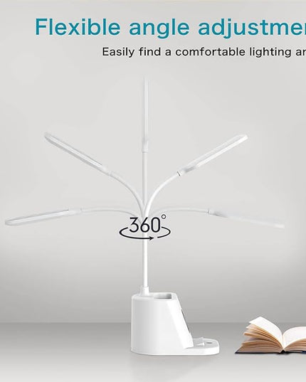 Small Desk Lamp with Wireless Charger, Desk Lights for Home Office - LED, White,Brightness Adjustment, 3 Color Modes,500LM, Study Lamp with Pen Holder， Desktop Study Desk Lamp for College Dorm Room - LeafyLoom