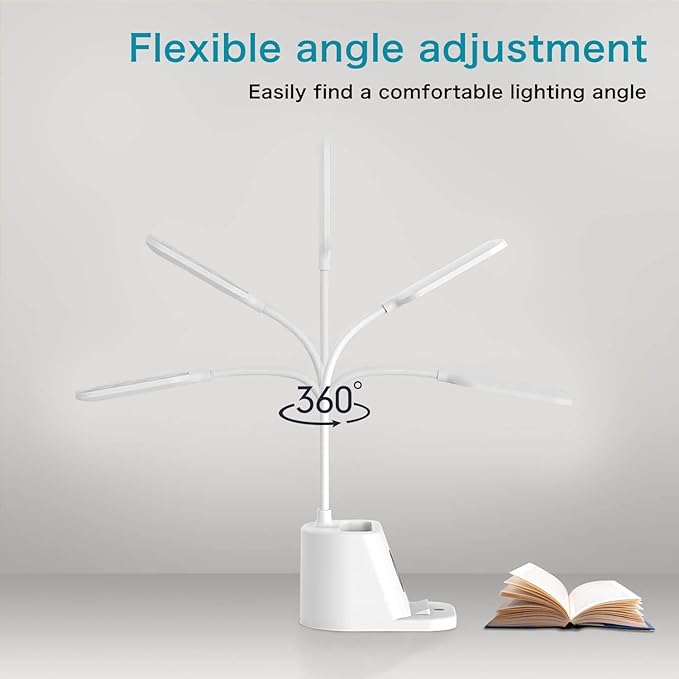Small Desk Lamp with Wireless Charger, Desk Lights for Home Office - LED, White,Brightness Adjustment, 3 Color Modes,500LM, Study Lamp with Pen Holder， Desktop Study Desk Lamp for College Dorm Room - LeafyLoom