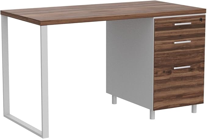 Milano Home Office Desk - 47Inch Cass walnut/white Home Office Desk with Drawers - Modern Computer Desk with Storage, Detachable & Lockable Computer Cabinet - Wooden Office, Study, and Writing Table - LeafyLoom