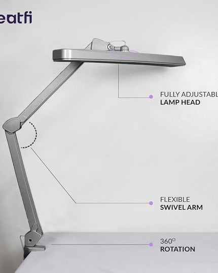 Neatfi XL 2,500 Lumens LED Task Lamp, 30W Super Bright Desk Lamp with Clamp, 162 Pcs SMD LED, Eye-Caring LED Lamp (Non-CCT, Silver) - LeafyLoom