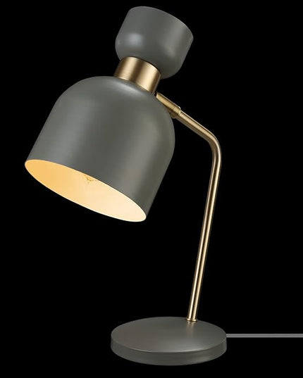 Globe Electric 52298 Harper 16" Desk Lamp, Matte Gray, Matte Brass Arm and Pivot Joint, in-Line On Off Switch - LeafyLoom