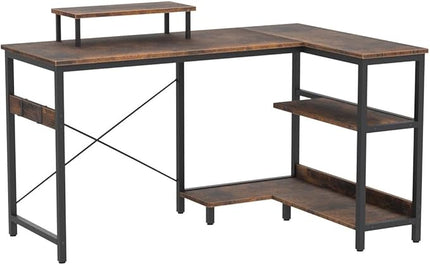 ODK L Shaped Computer Desk with Storage Shelves, 47 inch L-Shaped Corner Desk with Monitor Stand for Small Space, Modern Simple Writing Study Table for Home Office, Rustic Brown - LeafyLoom