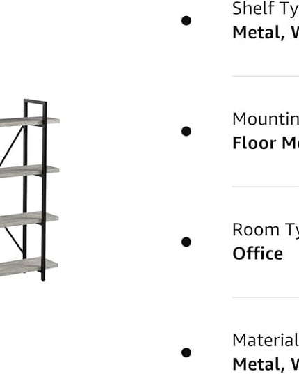 45MinST 4-Tier Vintage Industrial Style Bookcase/Metal and Wood Bookshelf Furniture for Collection, Gray Oak, 3/4/5 Tier (4-Tier) - LeafyLoom