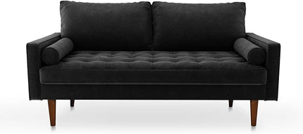 Velvet Furniture for Small Spaces, Mid-Century Modern Loveseats for Living Room, Love Seat Couch Sofas, 70 Inches, Black - LeafyLoom