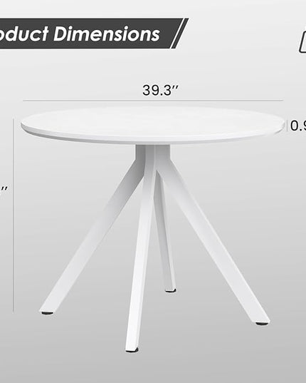 Farini White Dining Table for 4-6 Person,39" Round Wooden Dining Tabletop and Metal Frame for Home Kitchen Dining Desk (39 inch,100cm) - LeafyLoom