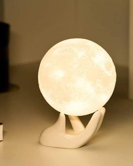 Moon Lamp - Unique Gift - 3D Print 3 Colors (Warn, Cool & Harvest) Lunar Lamp - Rechargeable and Touch Control Brightness (12cm) - LeafyLoom