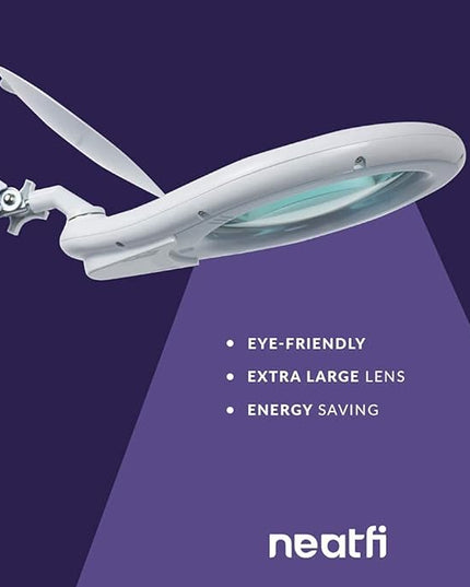 Neatfi Elite XL HD Super LED Magnifying Lamp with Clamp, Glass Lens, 6500K, Glare-Free (7 Inch Lens, White) - LeafyLoom