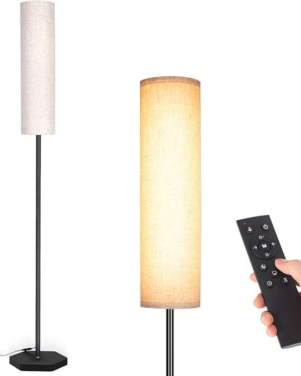 Floor Lamps for Living Room, 12W LED Floor Lamp with Remote Control and 3 Color Temperatures, Reading Lamp, Floor Lamps with Beige Lamp Shade for Bedrooms/Office (Bulb Included) - LeafyLoom