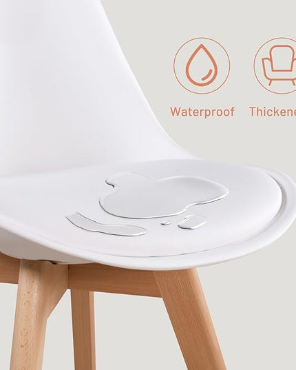 FurnitureR Dining Chairs Set of 4, Kitchen Chairs with Wood Legs, Faux Leather Side Chairs Armless Mid Back for Living Room Bedroom, Cushioned Upholstered Dining Room Chairs, White - LeafyLoom