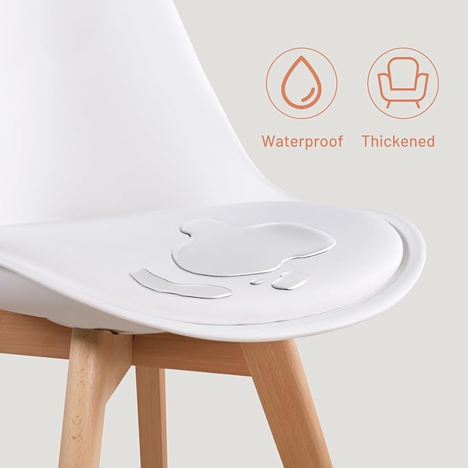 FurnitureR Dining Chairs Set of 4, Kitchen Chairs with Wood Legs, Faux Leather Side Chairs Armless Mid Back for Living Room Bedroom, Cushioned Upholstered Dining Room Chairs, White - LeafyLoom