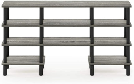 Furinno Turn-N-Tube 4-Tier Multipurpose Wide Shelf TV Stand, French Oak Grey/Black - LeafyLoom
