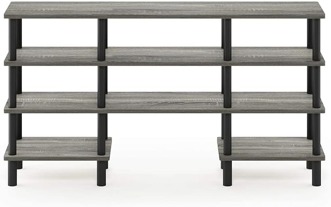 Furinno Turn-N-Tube 4-Tier Multipurpose Wide Shelf TV Stand, French Oak Grey/Black - LeafyLoom