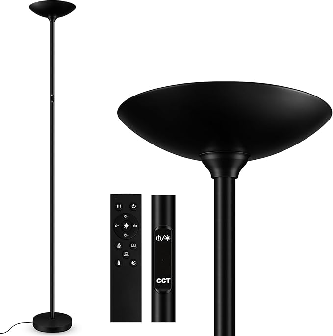 BoostArea Dimmable Floor Lamp,30W 3000LM Super Bright LED Torchiere Standing Lamp with Remote & Touch Control,71 in Tall Pole Sky Modern Floor Lamps for Living Room Bedroom Office,2700k-6500k,Black - LeafyLoom