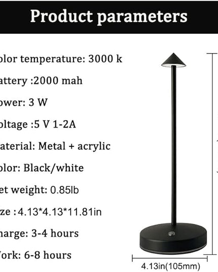 2 PACK Cordless Lamps,Battery Rechargeable Table Lamp,Portable Lamps,2 Level Brightness Dimmable Night Light,Minimalist Design, Cordless Table Lamps for Living Room/Restaurant/Couple Dinner(Black) - LeafyLoom