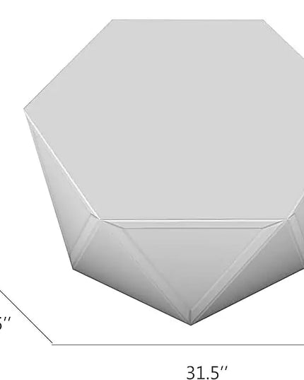 Drum Coffee Table Mirrored with Crystal Inlay, Hexagon Silver Accent Table, Modern Design Luxury Contemporary Furniture, 31.5‘’ Low Coffee Table for Living Room Fully Assembled - LeafyLoom