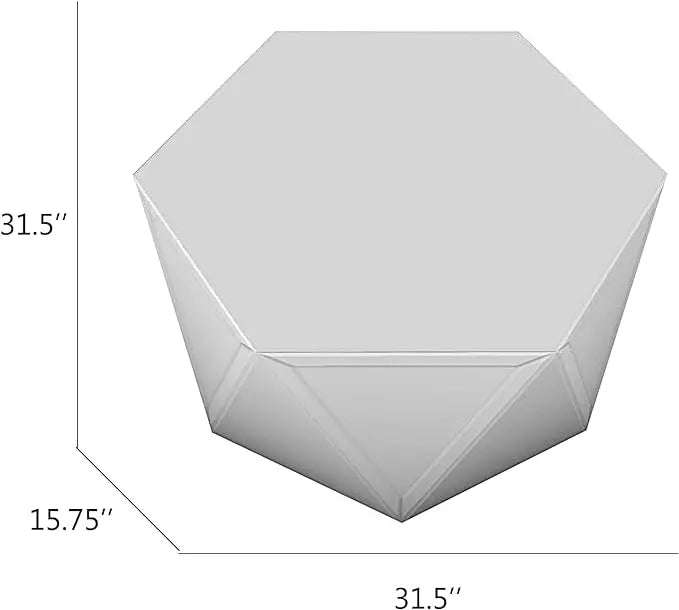 Drum Coffee Table Mirrored with Crystal Inlay, Hexagon Silver Accent Table, Modern Design Luxury Contemporary Furniture, 31.5‘’ Low Coffee Table for Living Room Fully Assembled - LeafyLoom