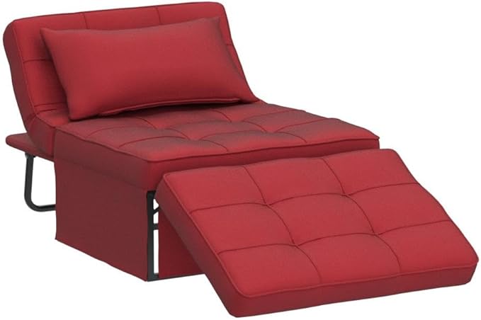 Sofa Bed, 4 in 1 Multi-Function Folding Ottoman Breathable Linen Couch Bed with Adjustable Backrest Modern Convertible Chair for Living Room Apartment Office,Red - LeafyLoom