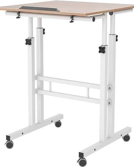 sogesfurniture Mobile Standing Desk Laptop Workstation on Wheels, Adjustable Computer Desk for Standing or Sitting, Oak 101-OK - LeafyLoom