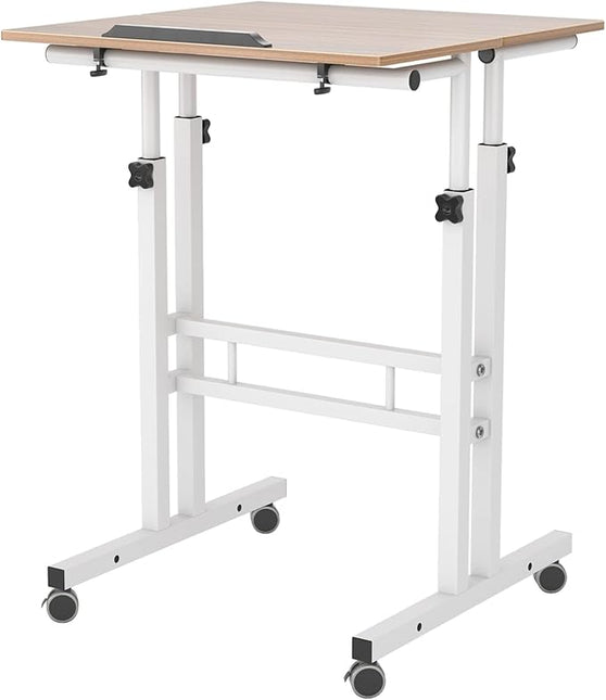 DlandHome Mobile Standing Desk Stand Up Desk Rolling Desk, Stand Sit Desk Mobile Computer Desk Adjustable Standing Desk 23.6inches Table Workstation Mobile Desk Cart Tray Oak - LeafyLoom