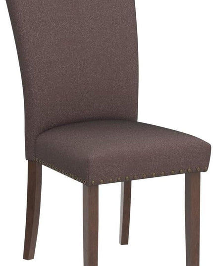 COLAMY Upholstered Parsons Dining Chairs Set of 2, Fabric Dining Room Kitchen Side Chair with Nailhead Trim and Wood Legs - Brown - LeafyLoom