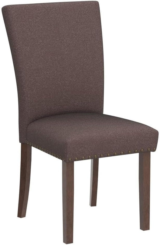 COLAMY Upholstered Parsons Dining Chairs Set of 2, Fabric Dining Room Kitchen Side Chair with Nailhead Trim and Wood Legs - Brown - LeafyLoom