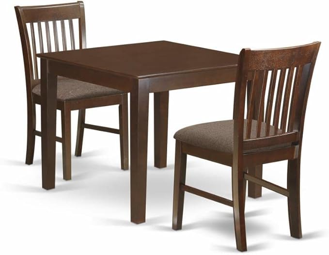 East West Furniture OXNO3-MAH-C 3 Piece Room Set Contains a Square Kitchen Table and 2 Linen Fabric Upholstered Dining Chairs, 36x36 Inch - LeafyLoom