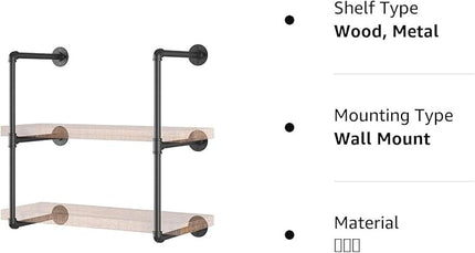 Yuanshikj 2Pc (28" Tall,12" deep,3/4") Industrial Wall Mount Iron Pipe Shelf Shelves Shelving Bracket Black DIY Bookshelf Storage Office Room Kitchen (2 Pcs 3Tier Hardware Only) - LeafyLoom