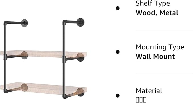 Yuanshikj 2Pc (28" Tall,12" deep,3/4") Industrial Wall Mount Iron Pipe Shelf Shelves Shelving Bracket Black DIY Bookshelf Storage Office Room Kitchen (2 Pcs 3Tier Hardware Only) - LeafyLoom